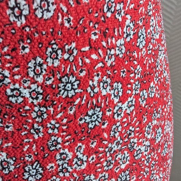 Max Studio Red Floral Tie Waist Midi Dress Side Slits XS/S Cottagecore Feminine - Picture 7 of 14